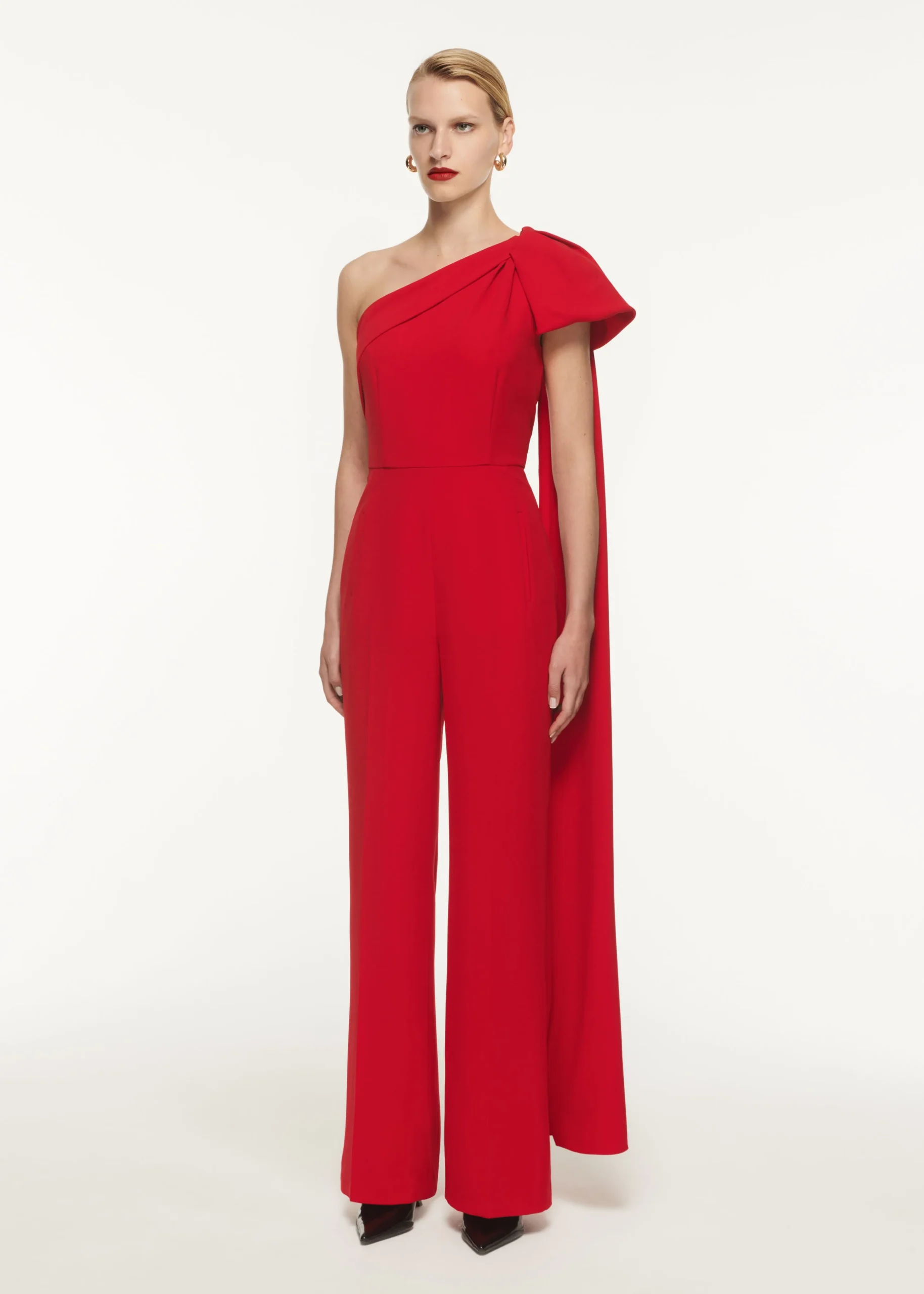 Ready To Wear|Ready To Wear Roland Mouret Asymmetric Bow Stretch Cady Jumpsuit Red