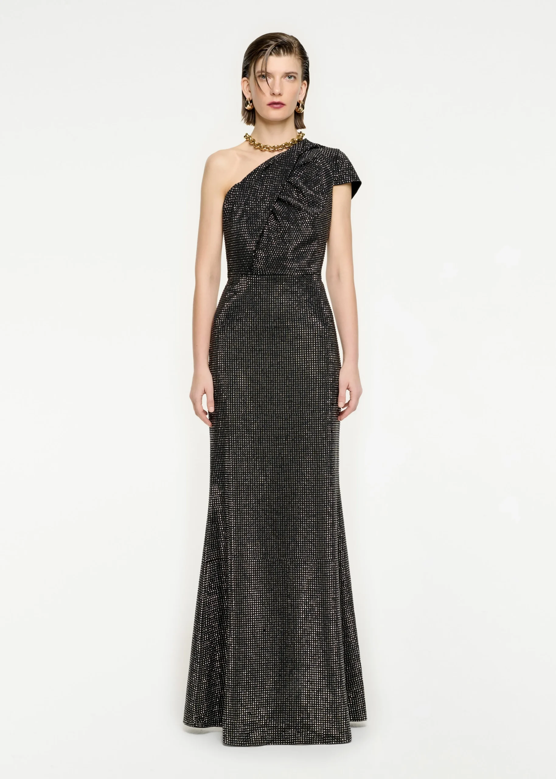 Ready To Wear|Ready To Wear Roland Mouret Asymmetric Diamante Maxi Dress Black