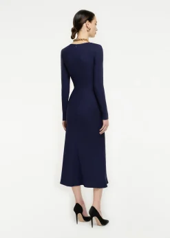 Ready To Wear|Ready To Wear Roland Mouret Asymmetric Drape Stretch Cady Midi Dress Navy