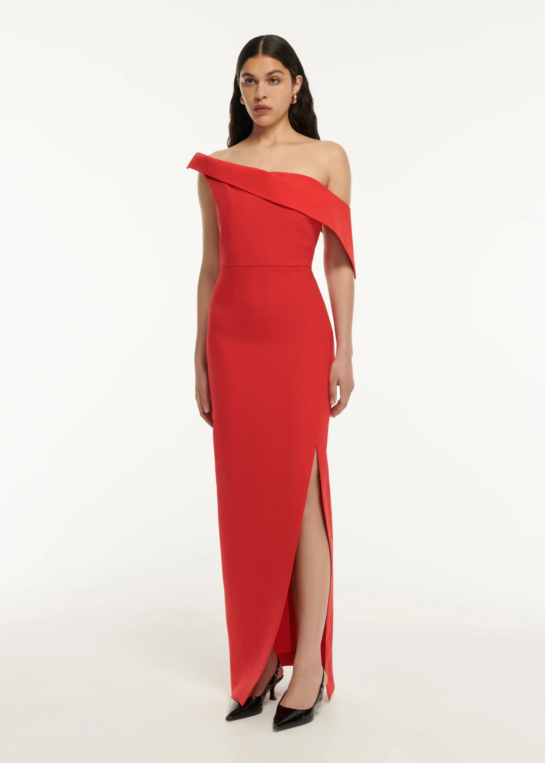 Ready To Wear|Ready To Wear Roland Mouret Asymmetric Drape Wool Silk Maxi Dress