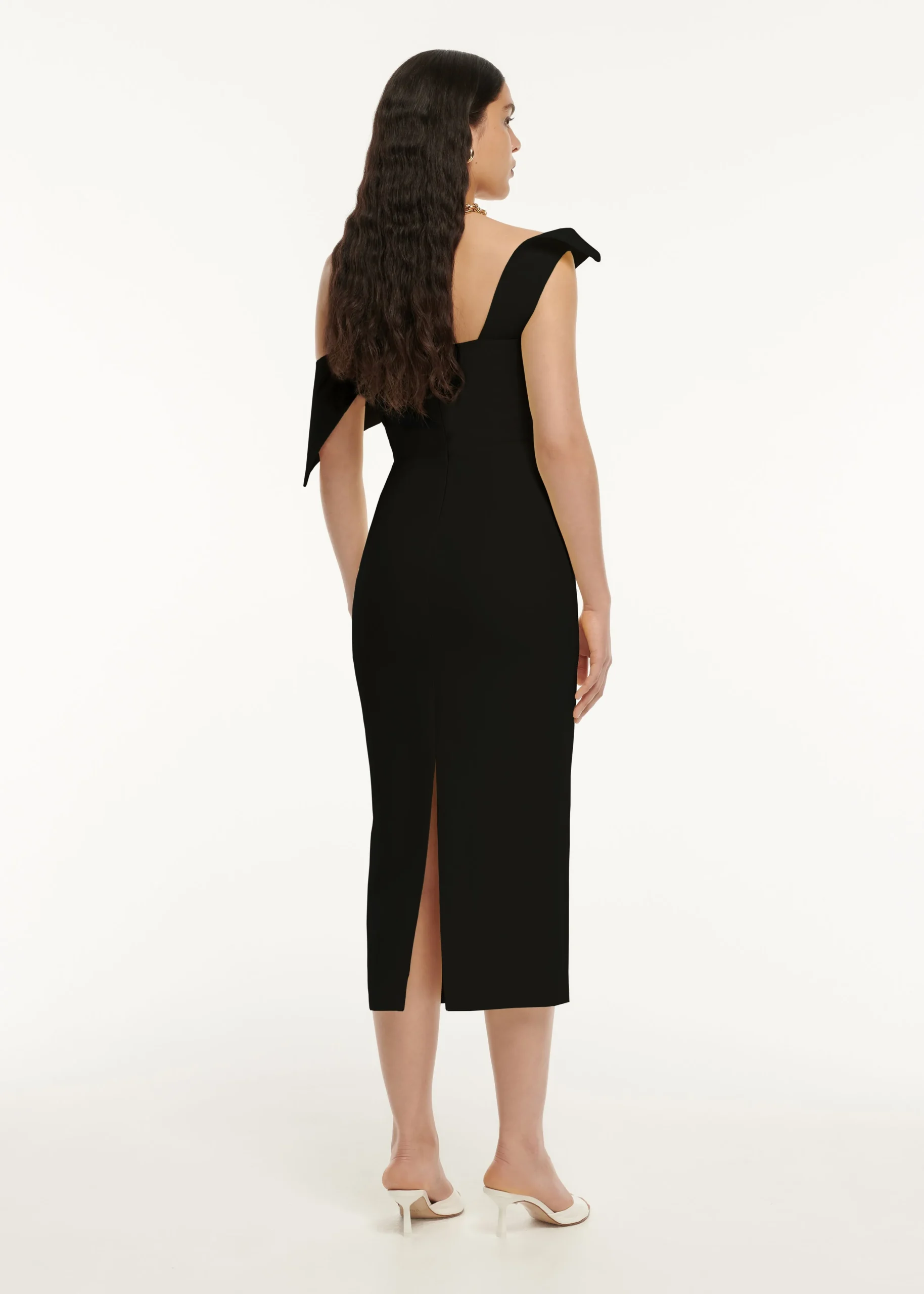 Ready To Wear|Ready To Wear Roland Mouret Asymmetric Drape Wool Silk Midi Dress Black