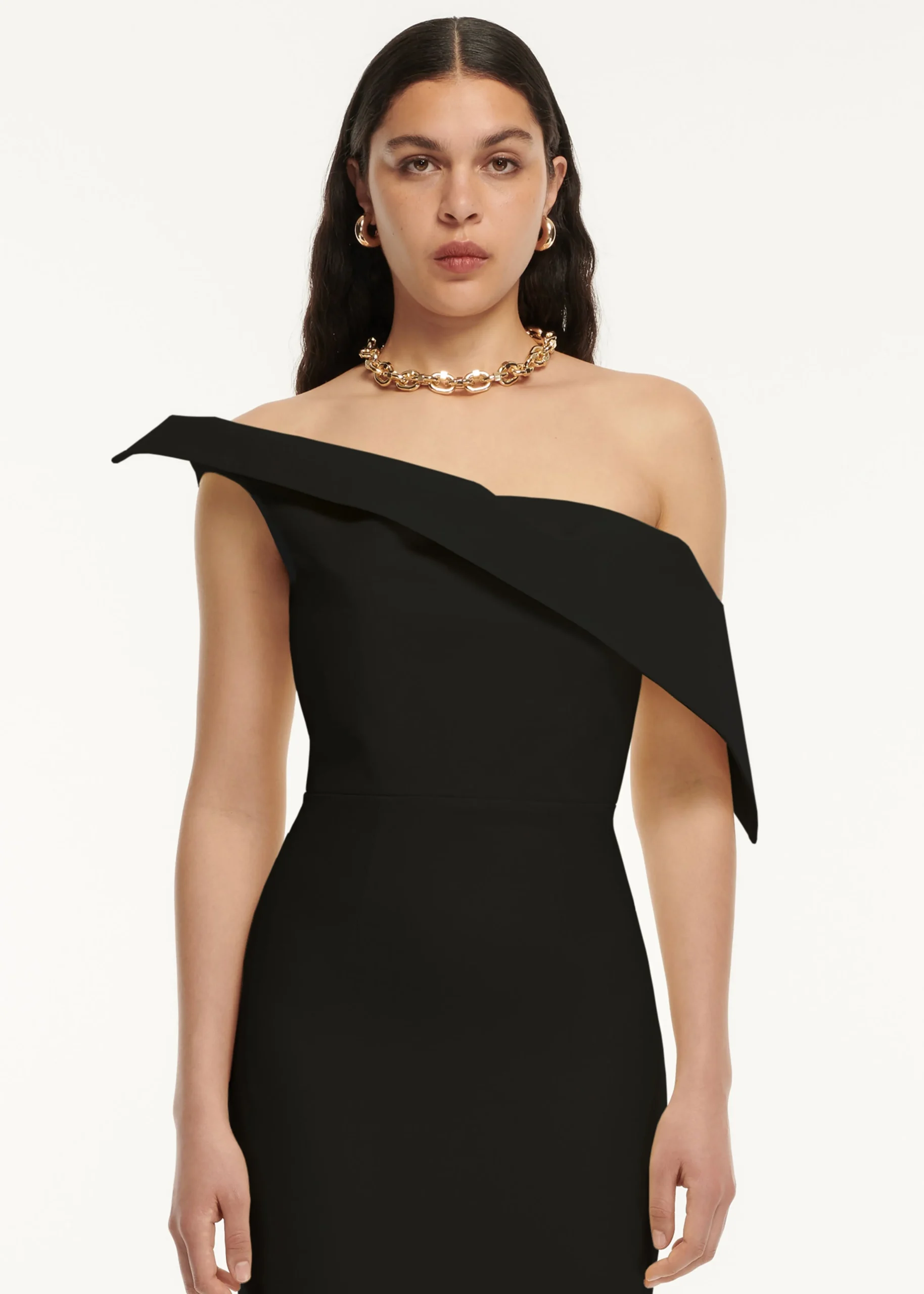 Ready To Wear|Ready To Wear Roland Mouret Asymmetric Drape Wool Silk Midi Dress Black