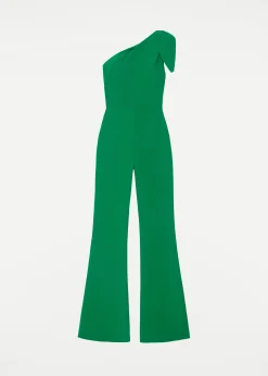 Ready To Wear|Ready To Wear Roland Mouret Asymmetric Leaf Draped Jumpsuit Green