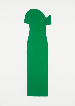 Ready To Wear|Ready To Wear Roland Mouret Asymmetric Silk Wool Maxi Dress Green