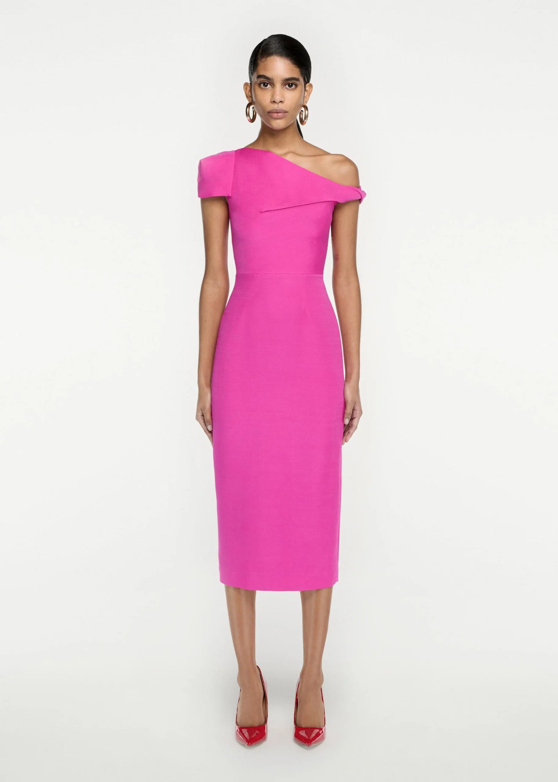 Ready To Wear|Ready To Wear Roland Mouret Asymmetric Silk Wool Midi Dress Pink