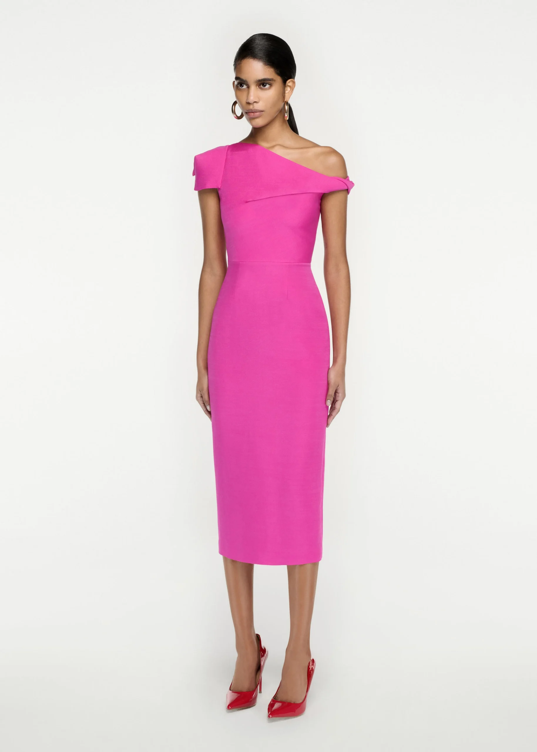 Ready To Wear|Ready To Wear Roland Mouret Asymmetric Silk Wool Midi Dress Pink
