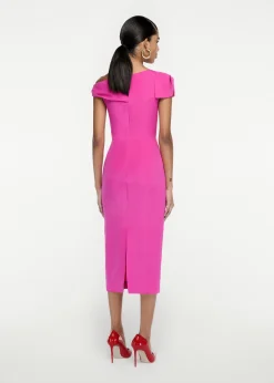 Ready To Wear|Ready To Wear Roland Mouret Asymmetric Silk Wool Midi Dress Pink