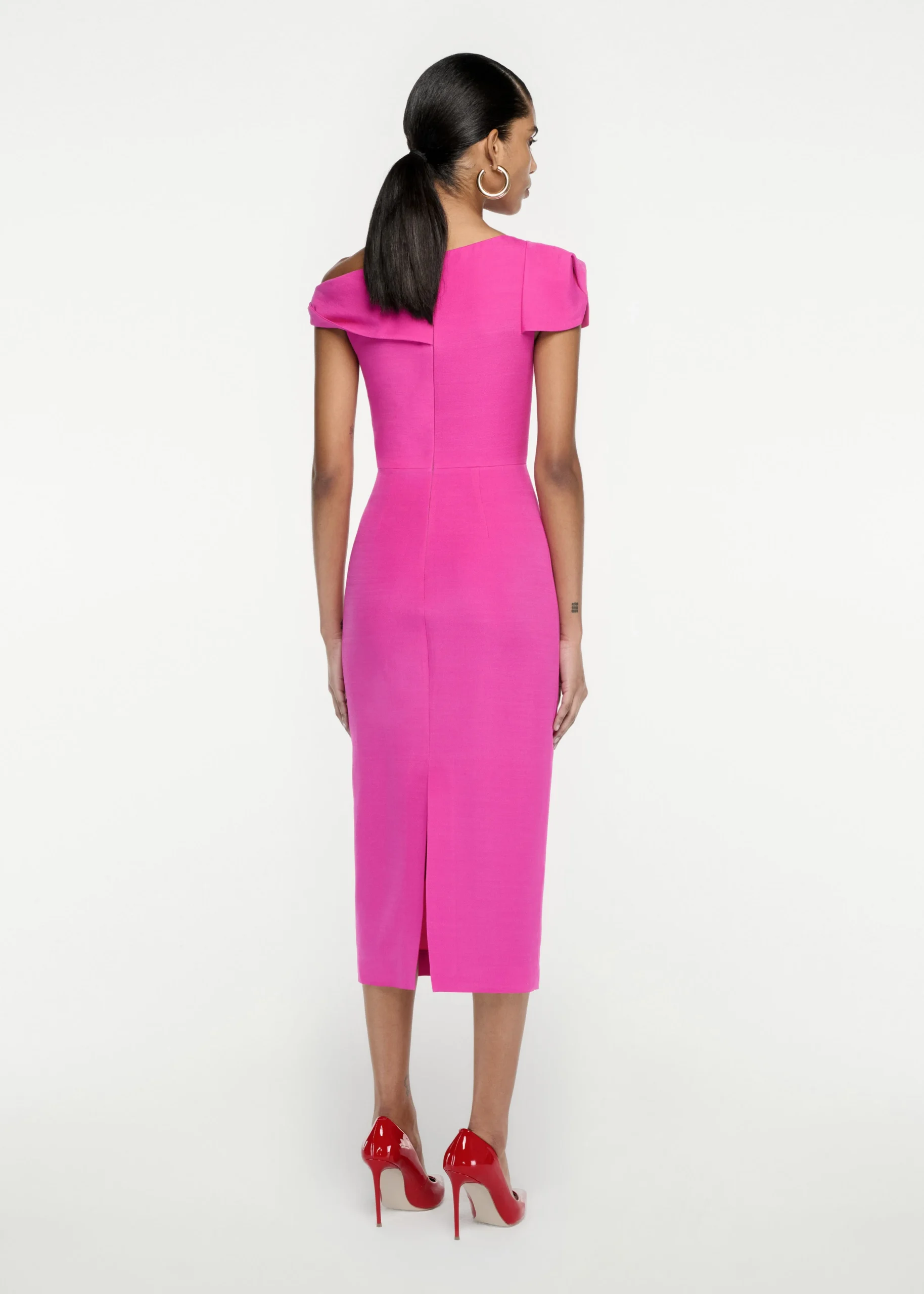 Ready To Wear|Ready To Wear Roland Mouret Asymmetric Silk Wool Midi Dress Pink