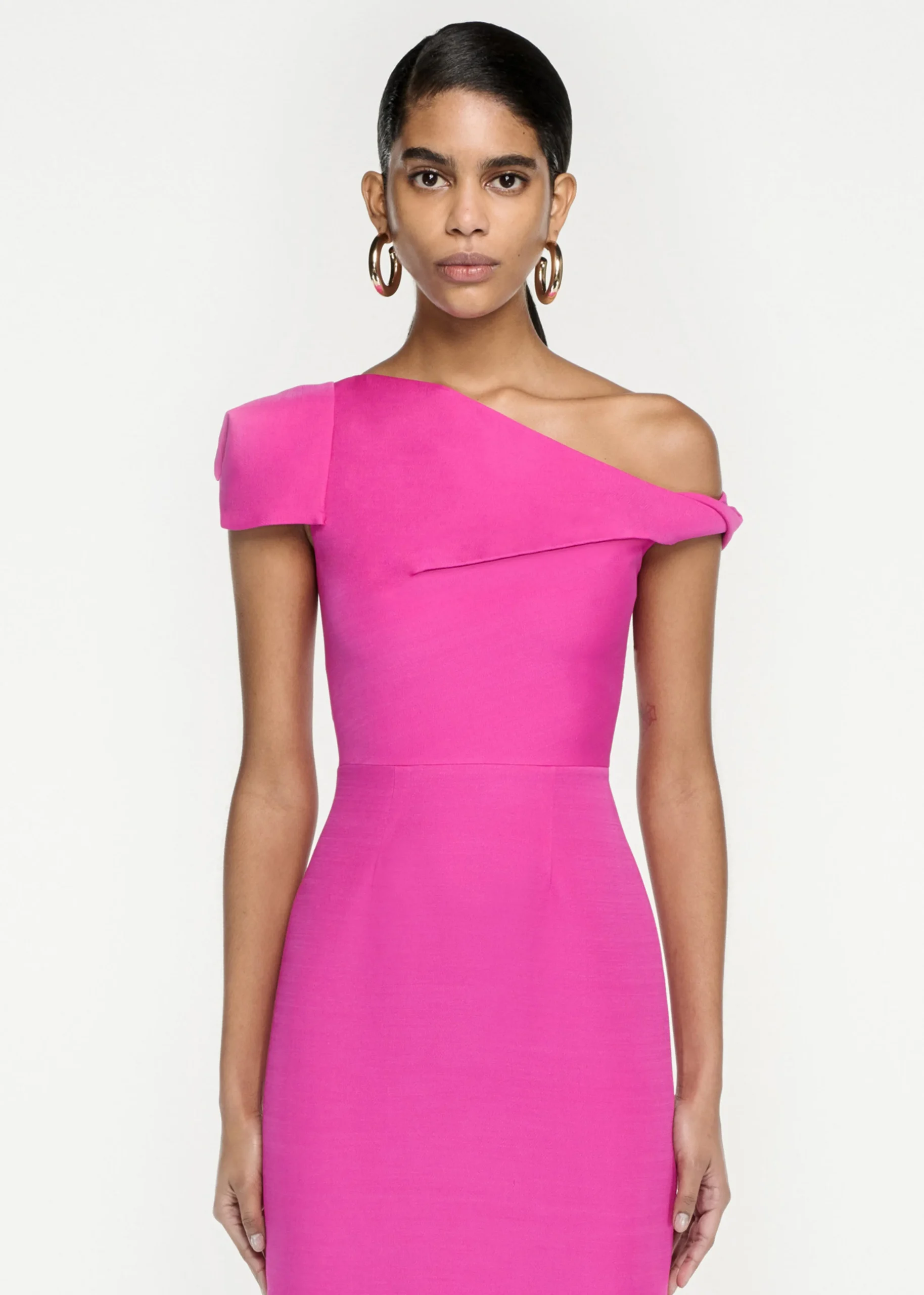 Ready To Wear|Ready To Wear Roland Mouret Asymmetric Silk Wool Midi Dress Pink