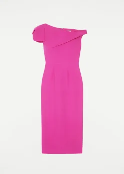 Ready To Wear|Ready To Wear Roland Mouret Asymmetric Silk Wool Midi Dress Pink