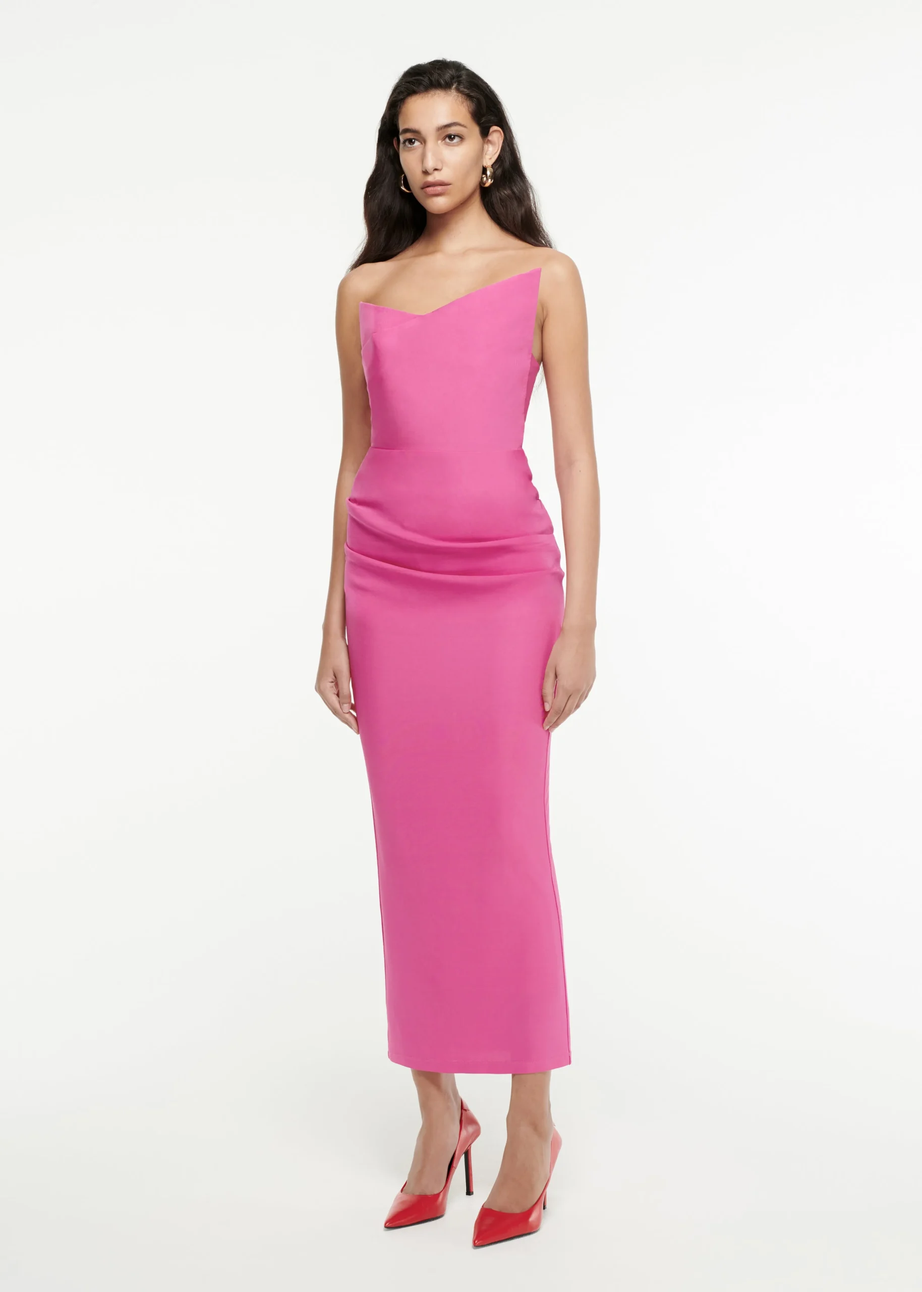 Ready To Wear|Ready To Wear Roland Mouret Asymmetric Silk Wool Midi Dress Pink