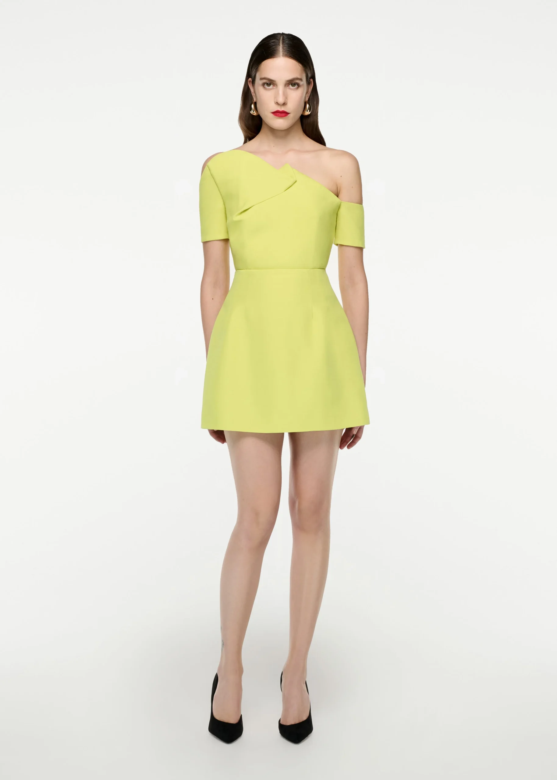 Ready To Wear|Ready To Wear Roland Mouret Asymmetric Silk Wool Mini Dress Yellow