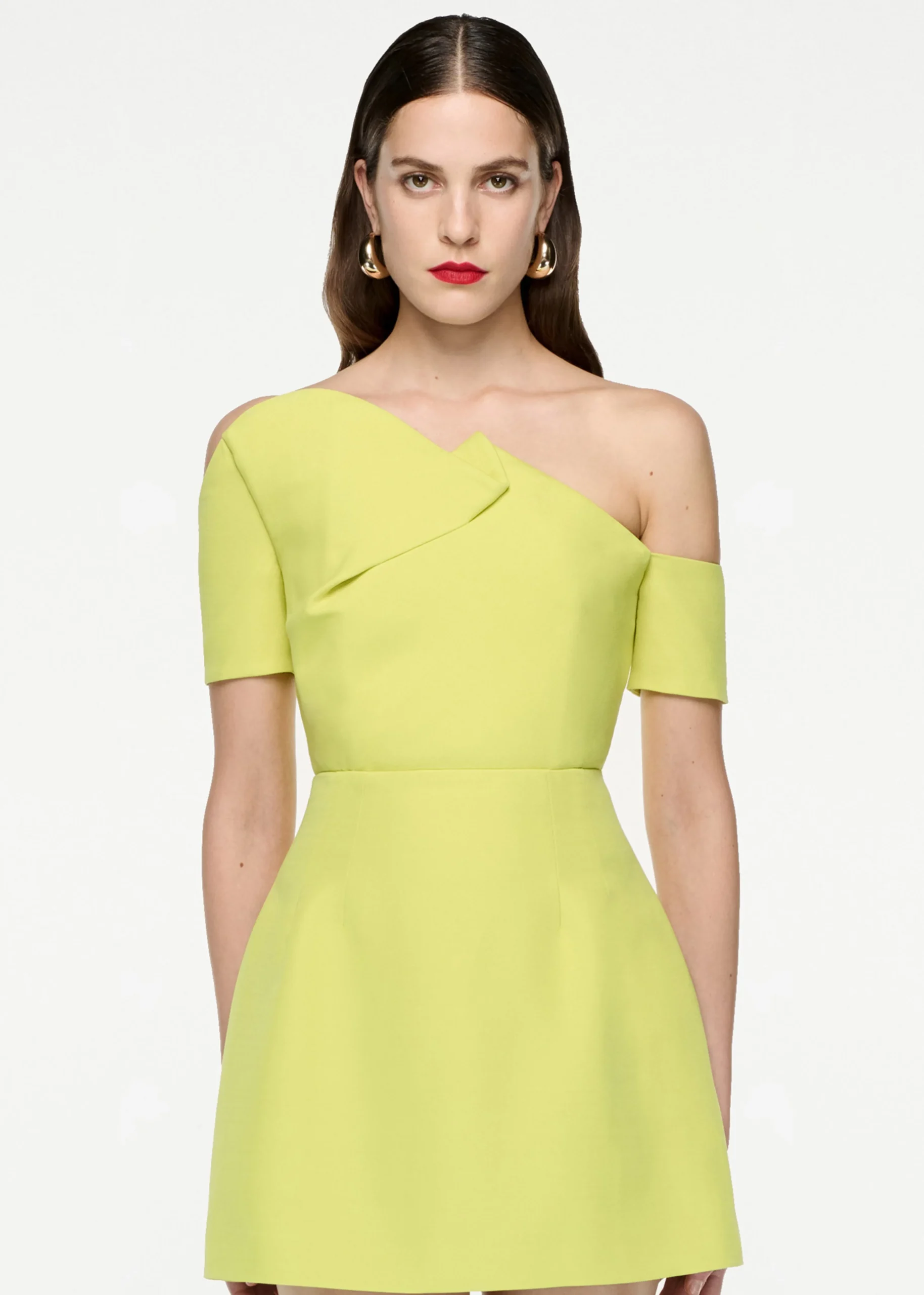 Ready To Wear|Ready To Wear Roland Mouret Asymmetric Silk Wool Mini Dress Yellow