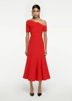 Ready To Wear|Ready To Wear Roland Mouret Asymmetric Stretch Cady Midi Dress Red
