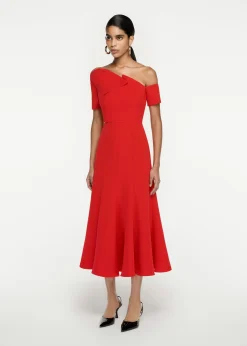 Ready To Wear|Ready To Wear Roland Mouret Asymmetric Stretch Cady Midi Dress Red