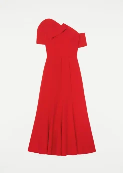 Ready To Wear|Ready To Wear Roland Mouret Asymmetric Stretch Cady Midi Dress Red