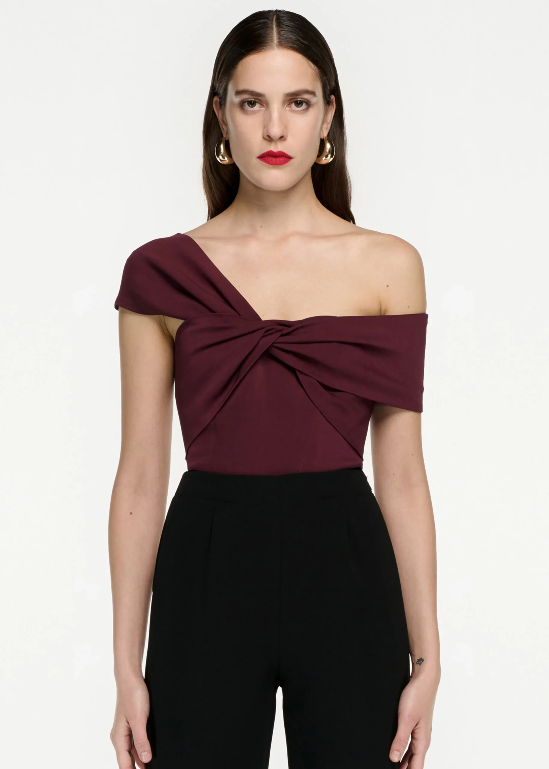 Ready To Wear|Ready To Wear Roland Mouret Asymmetric Stretch Cady Top Maroon