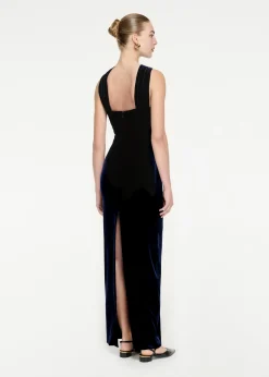 Ready To Wear|Ready To Wear Roland Mouret Asymmetric Velvet Maxi Dress Navy