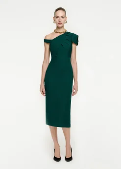Ready To Wear|Ready To Wear Roland Mouret Asymmetric Wool Silk Midi Dress Green