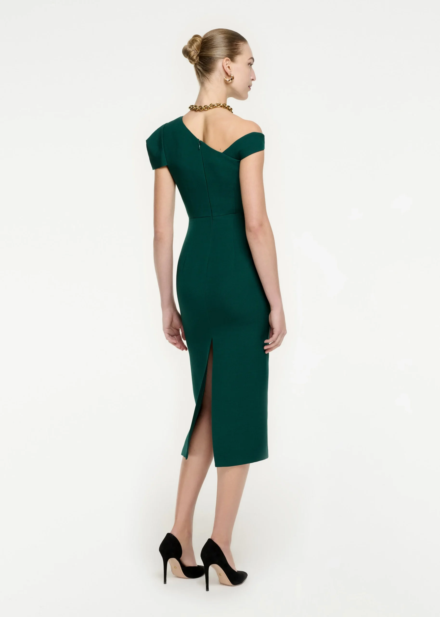 Ready To Wear|Ready To Wear Roland Mouret Asymmetric Wool Silk Midi Dress Green