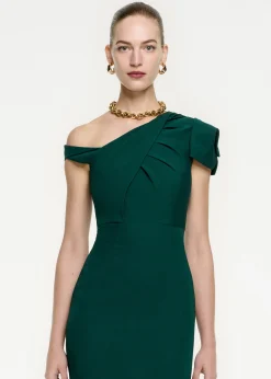 Ready To Wear|Ready To Wear Roland Mouret Asymmetric Wool Silk Midi Dress Green