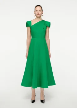 Ready To Wear|Ready To Wear Roland Mouret Cap Sleeve Cotton Poplin Midi Dress Green
