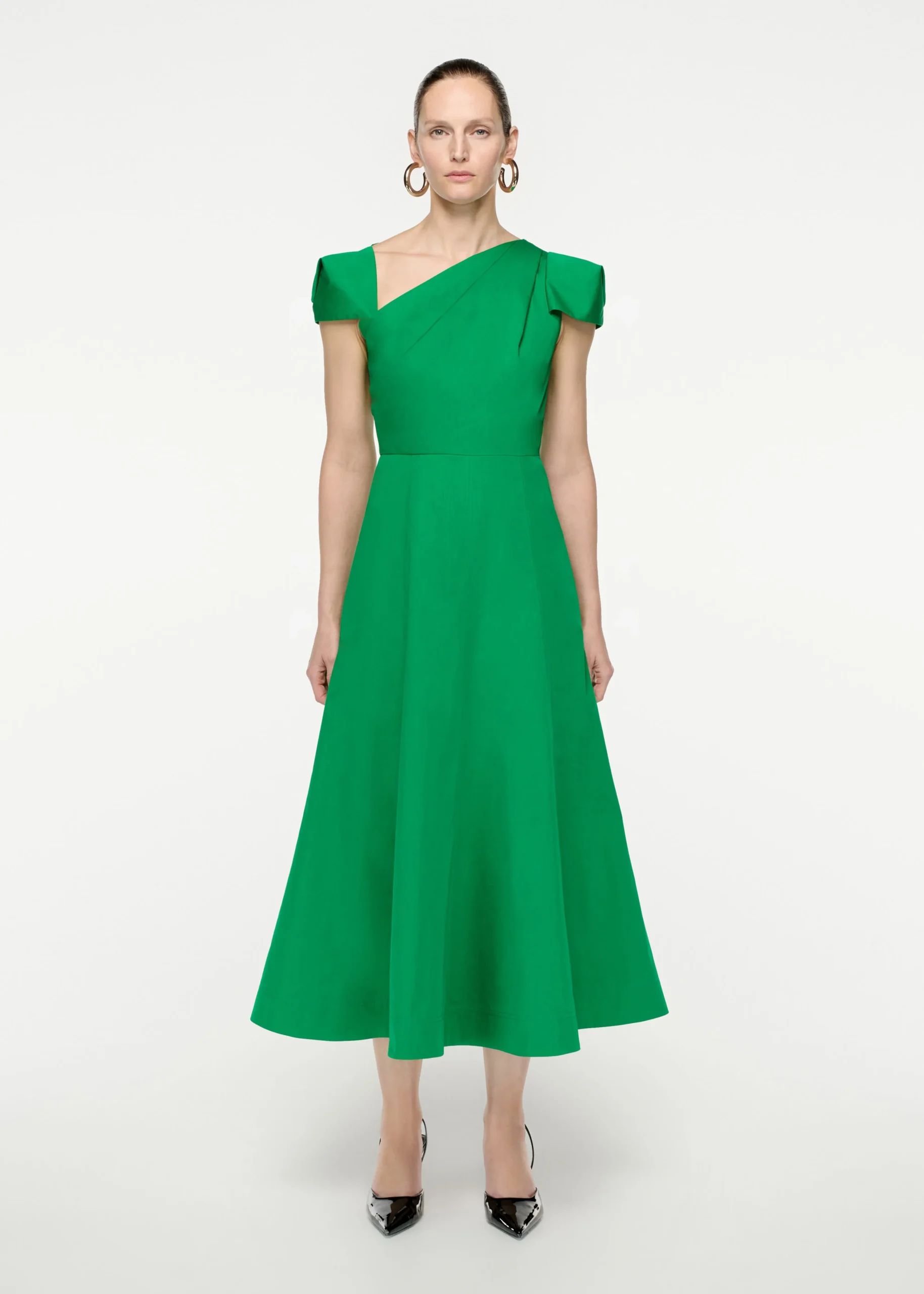 Ready To Wear|Ready To Wear Roland Mouret Cap Sleeve Cotton Poplin Midi Dress Green