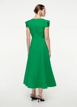Ready To Wear|Ready To Wear Roland Mouret Cap Sleeve Cotton Poplin Midi Dress Green