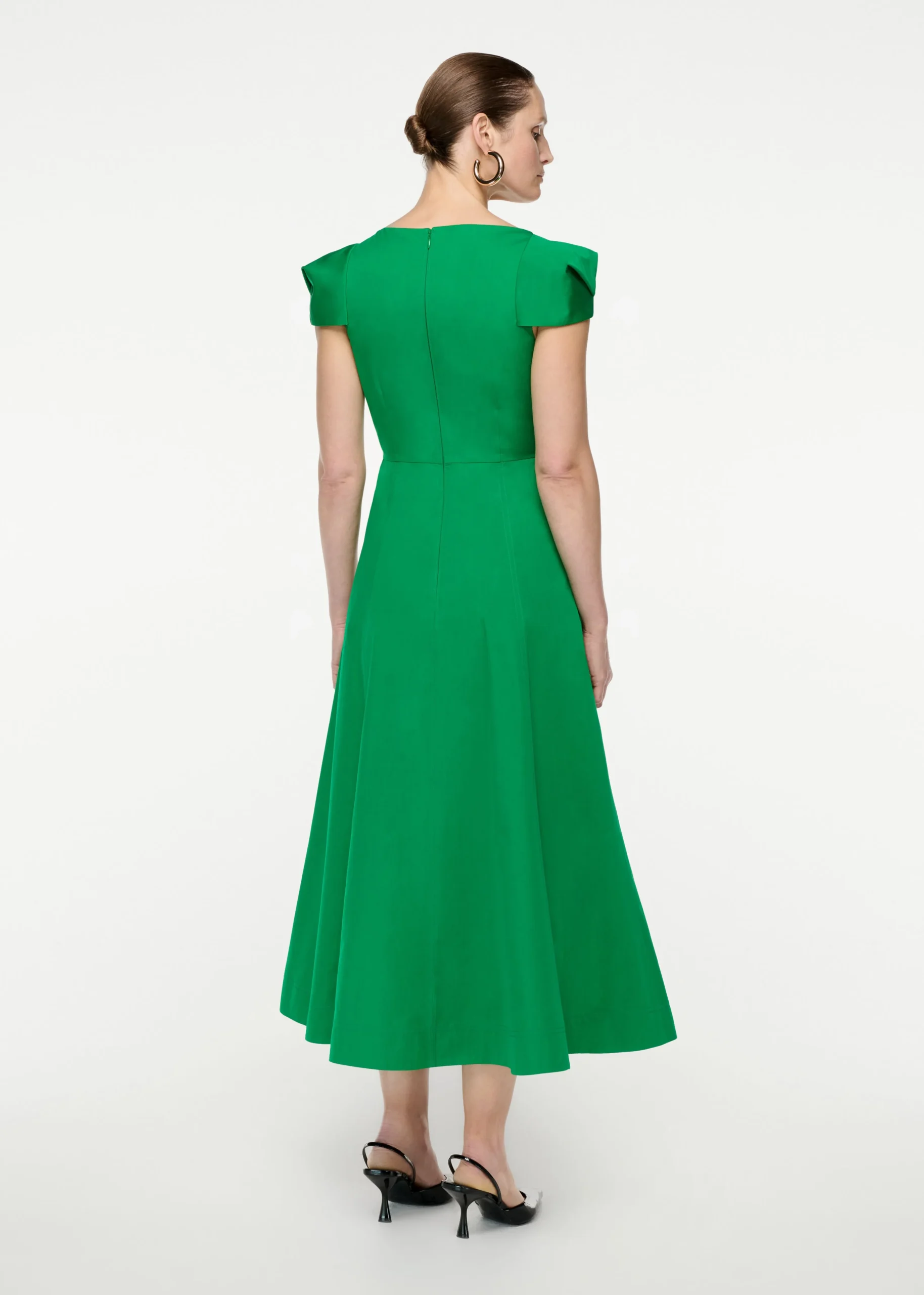 Ready To Wear|Ready To Wear Roland Mouret Cap Sleeve Cotton Poplin Midi Dress Green