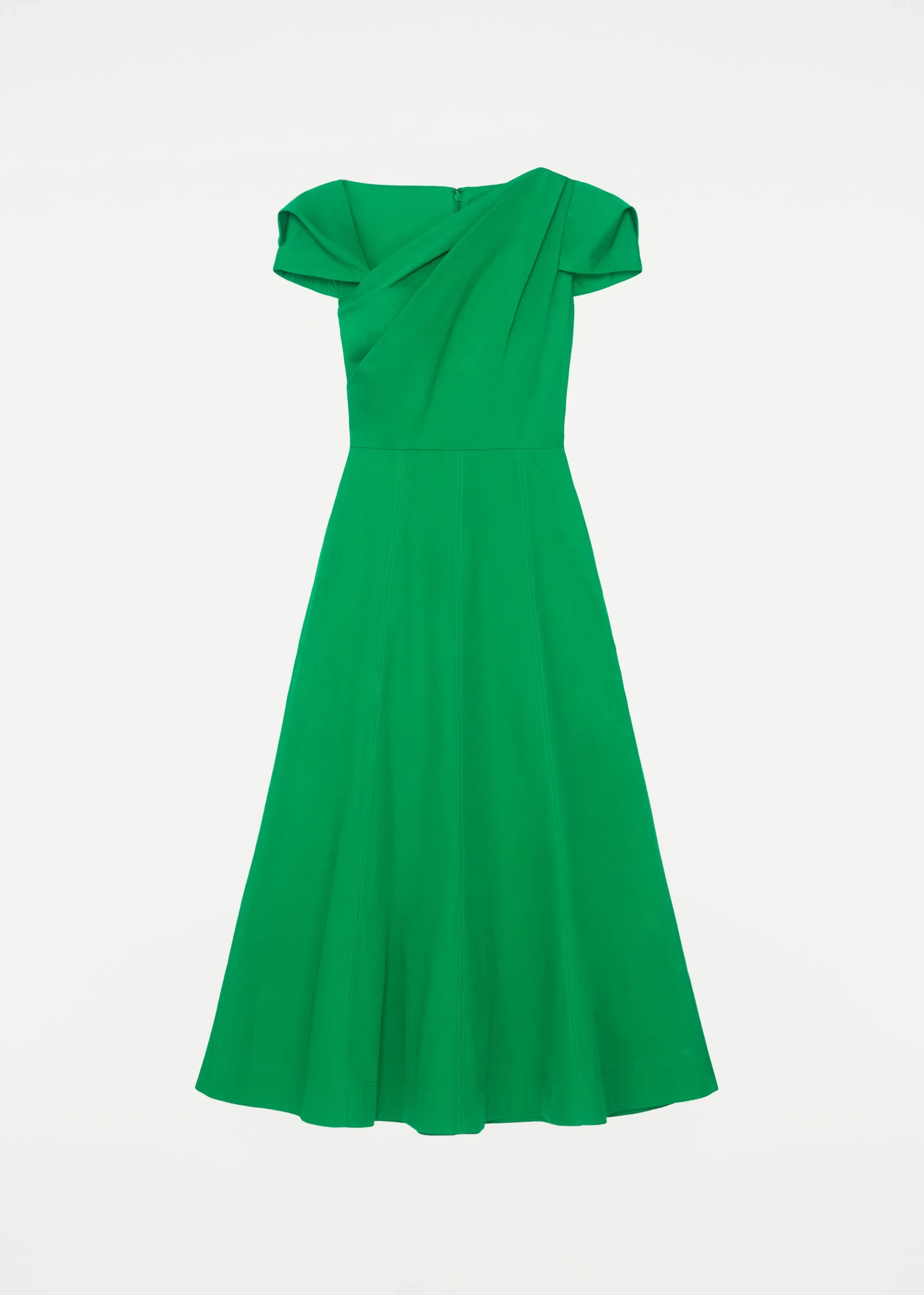 Ready To Wear|Ready To Wear Roland Mouret Cap Sleeve Cotton Poplin Midi Dress Green