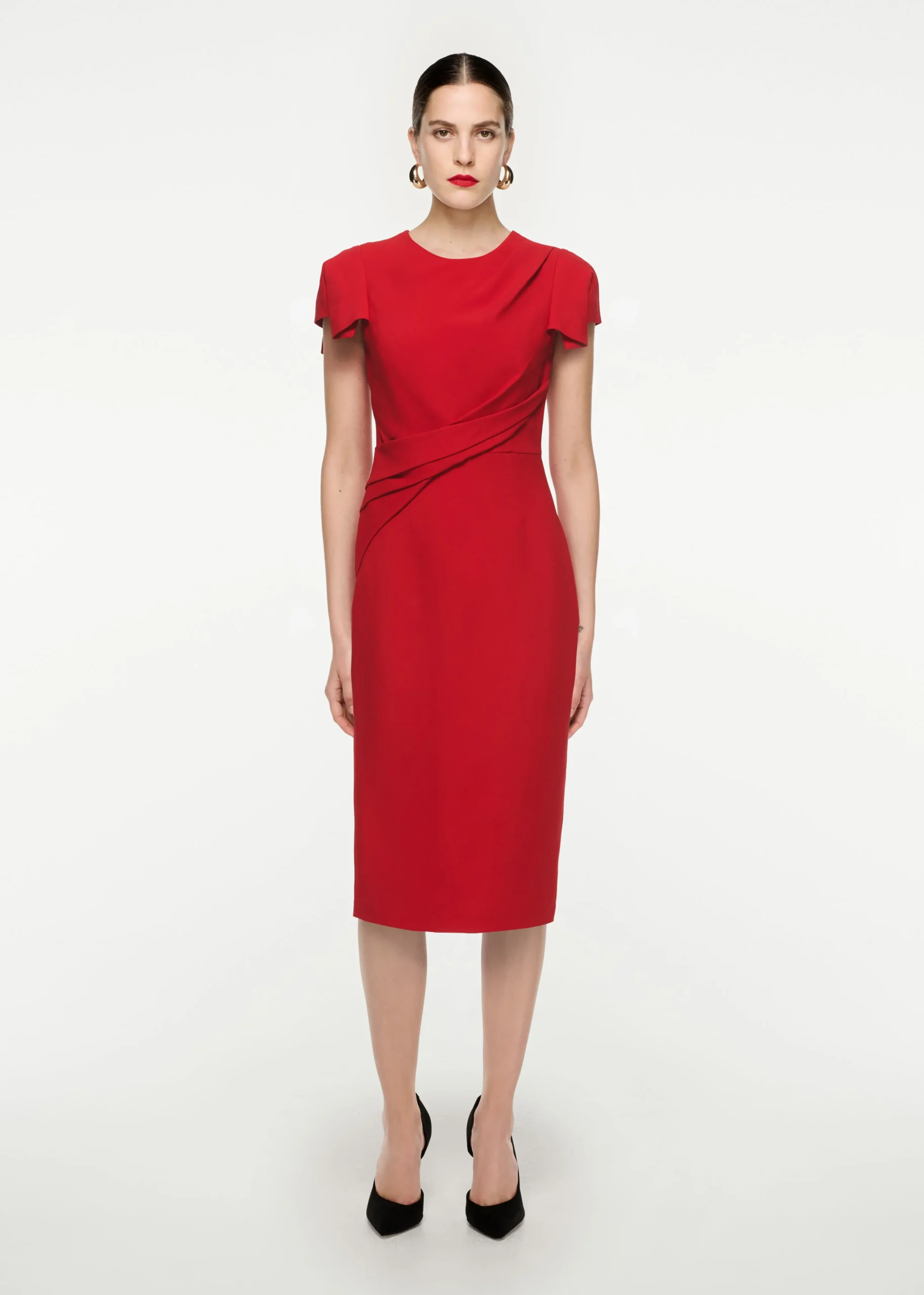 Ready To Wear|Ready To Wear Roland Mouret Cap Sleeve Silk Wool Midi Dress Red