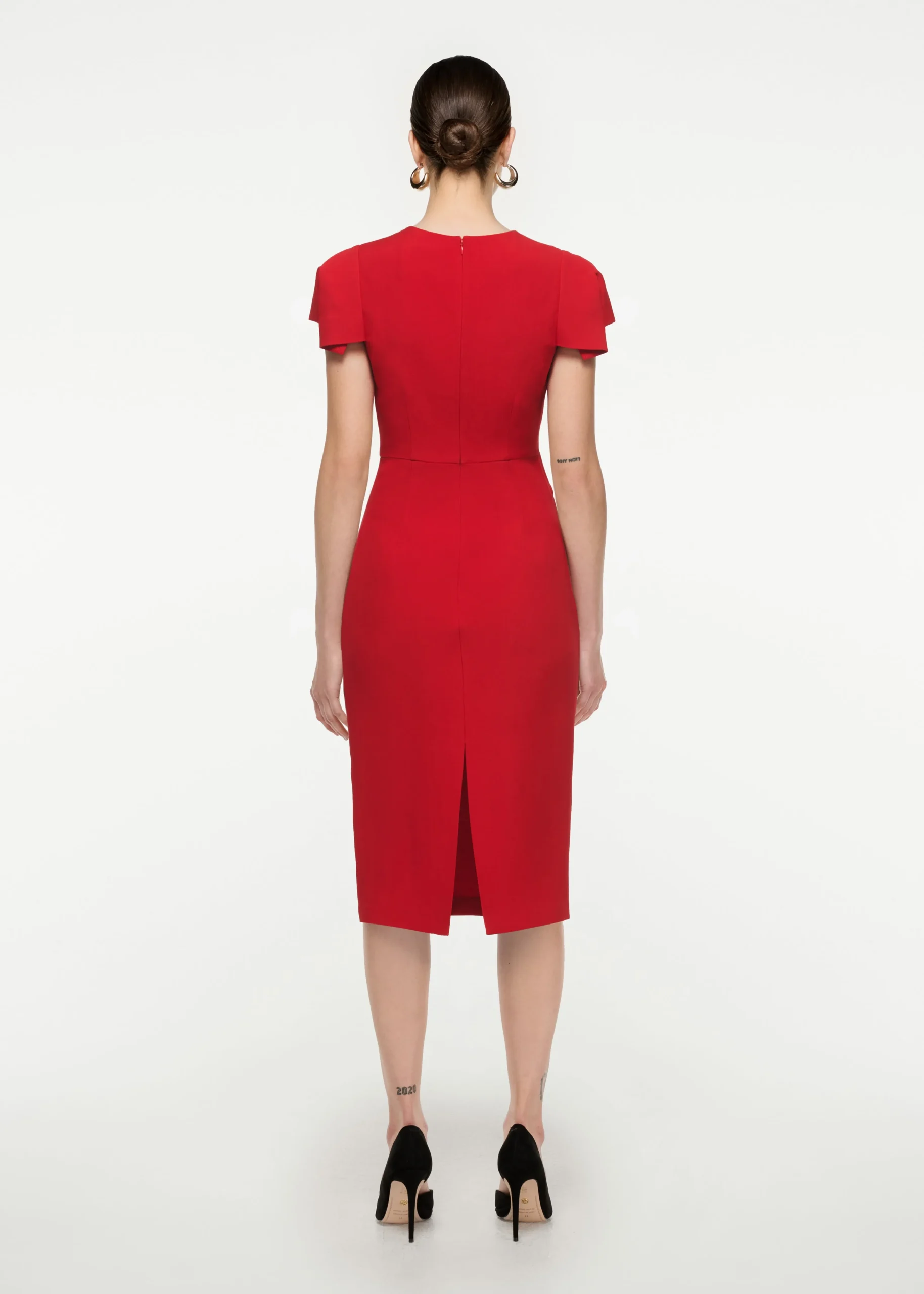 Ready To Wear|Ready To Wear Roland Mouret Cap Sleeve Silk Wool Midi Dress Red