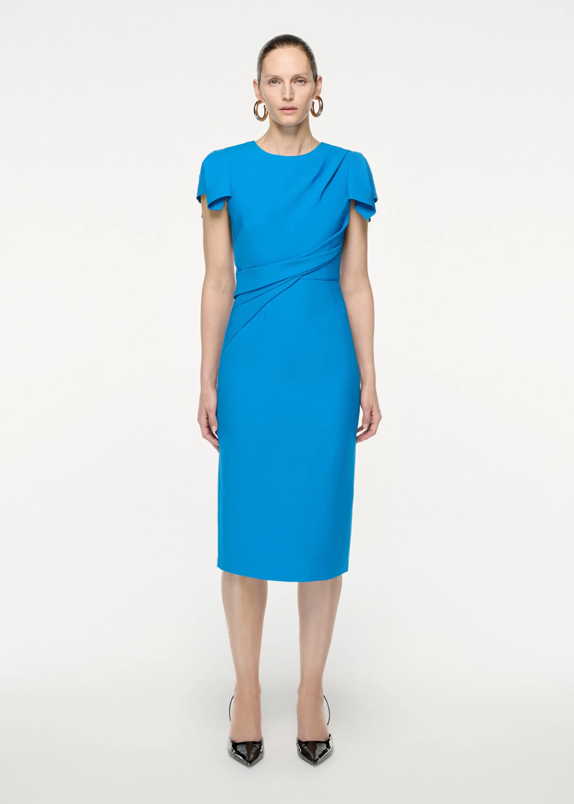 Ready To Wear|Ready To Wear Roland Mouret Cap Sleeve Silk Wool Midi Dress Blue