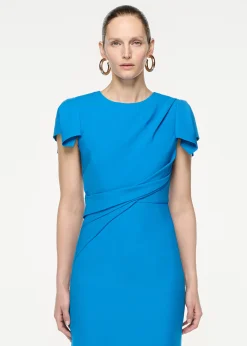 Ready To Wear|Ready To Wear Roland Mouret Cap Sleeve Silk Wool Midi Dress Blue