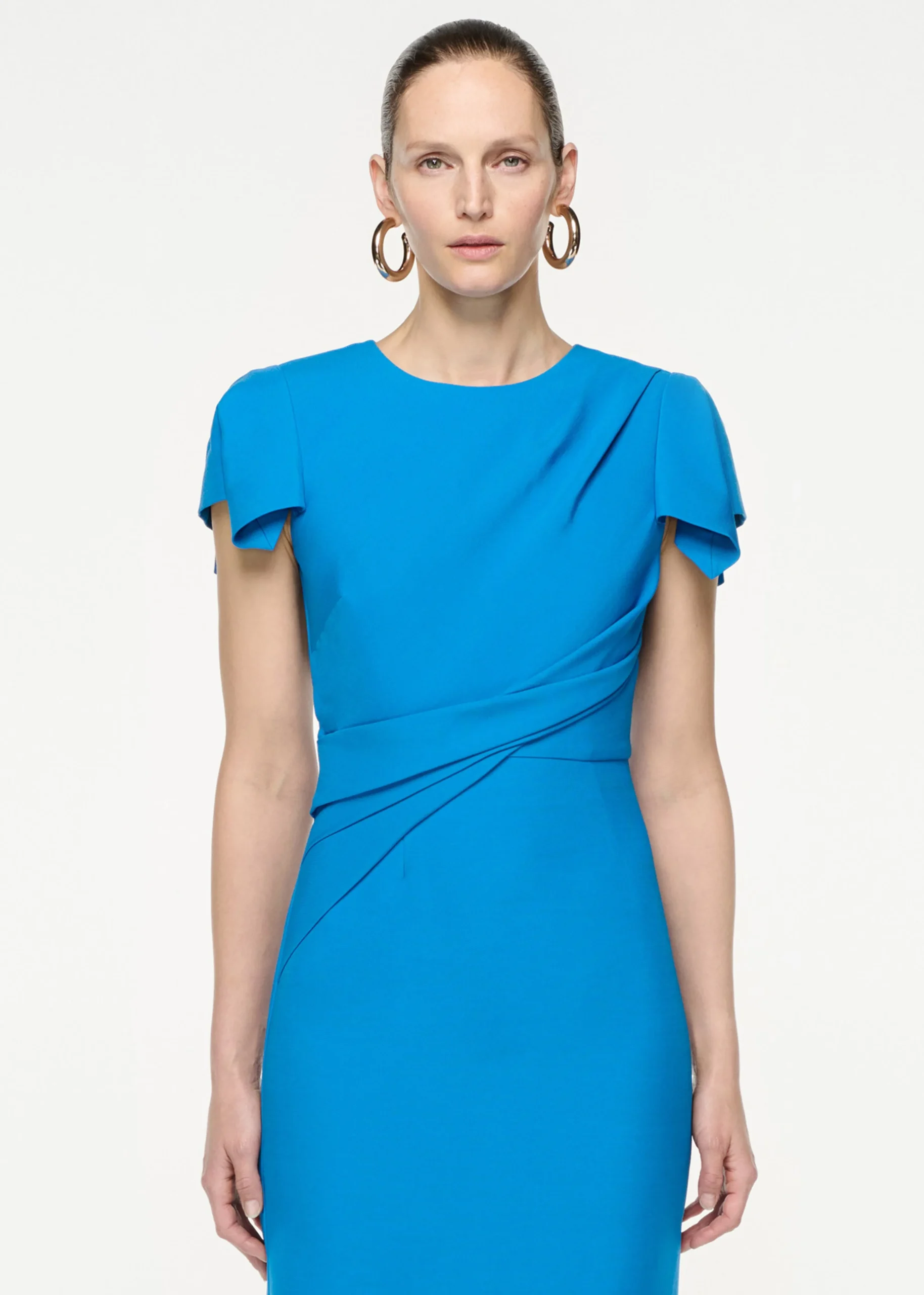 Ready To Wear|Ready To Wear Roland Mouret Cap Sleeve Silk Wool Midi Dress Blue
