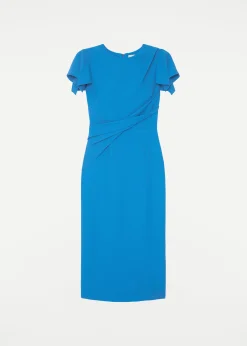 Ready To Wear|Ready To Wear Roland Mouret Cap Sleeve Silk Wool Midi Dress Blue