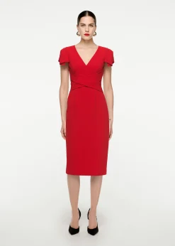 Ready To Wear|Ready To Wear Roland Mouret Cap Sleeve Stretch Cady Midi Dress Red