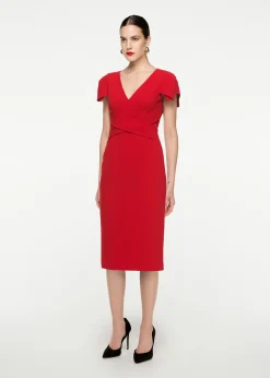 Ready To Wear|Ready To Wear Roland Mouret Cap Sleeve Stretch Cady Midi Dress Red
