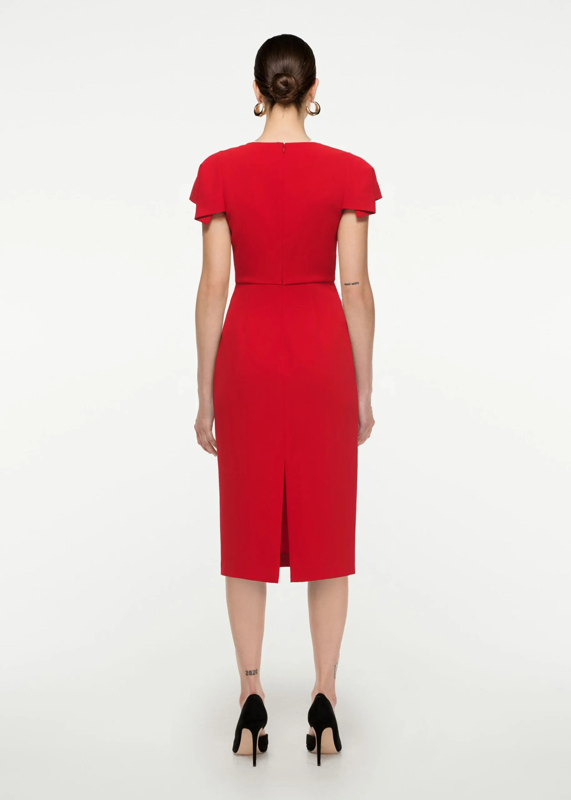Ready To Wear|Ready To Wear Roland Mouret Cap Sleeve Stretch Cady Midi Dress Red