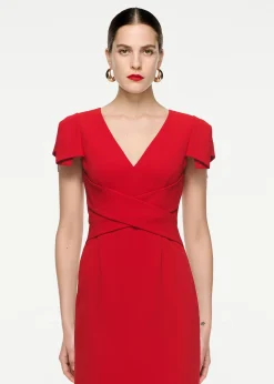 Ready To Wear|Ready To Wear Roland Mouret Cap Sleeve Stretch Cady Midi Dress Red