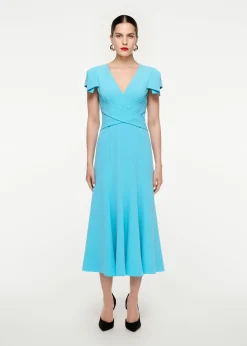 Ready To Wear|Ready To Wear Roland Mouret Cap Sleeve Stretch Cady Midi Dress Blue