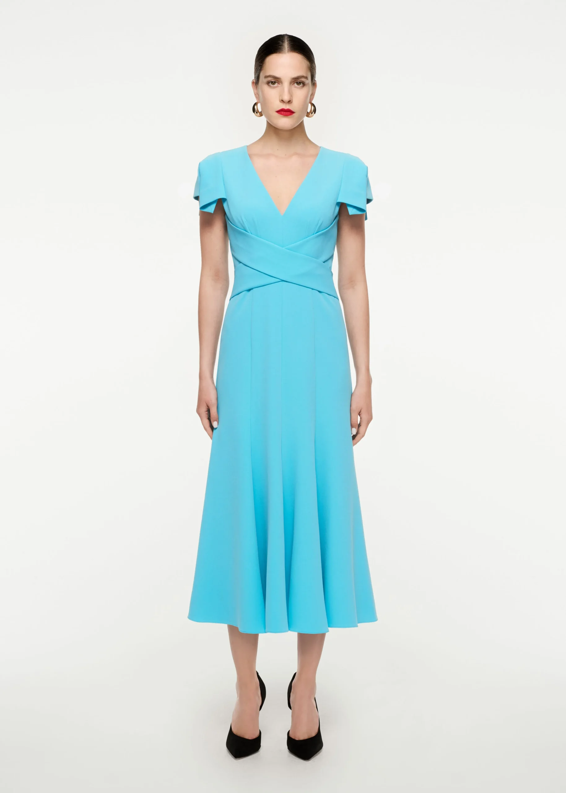 Ready To Wear|Ready To Wear Roland Mouret Cap Sleeve Stretch Cady Midi Dress Blue