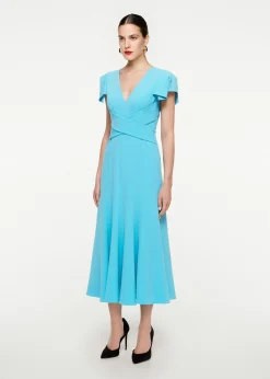 Ready To Wear|Ready To Wear Roland Mouret Cap Sleeve Stretch Cady Midi Dress Blue