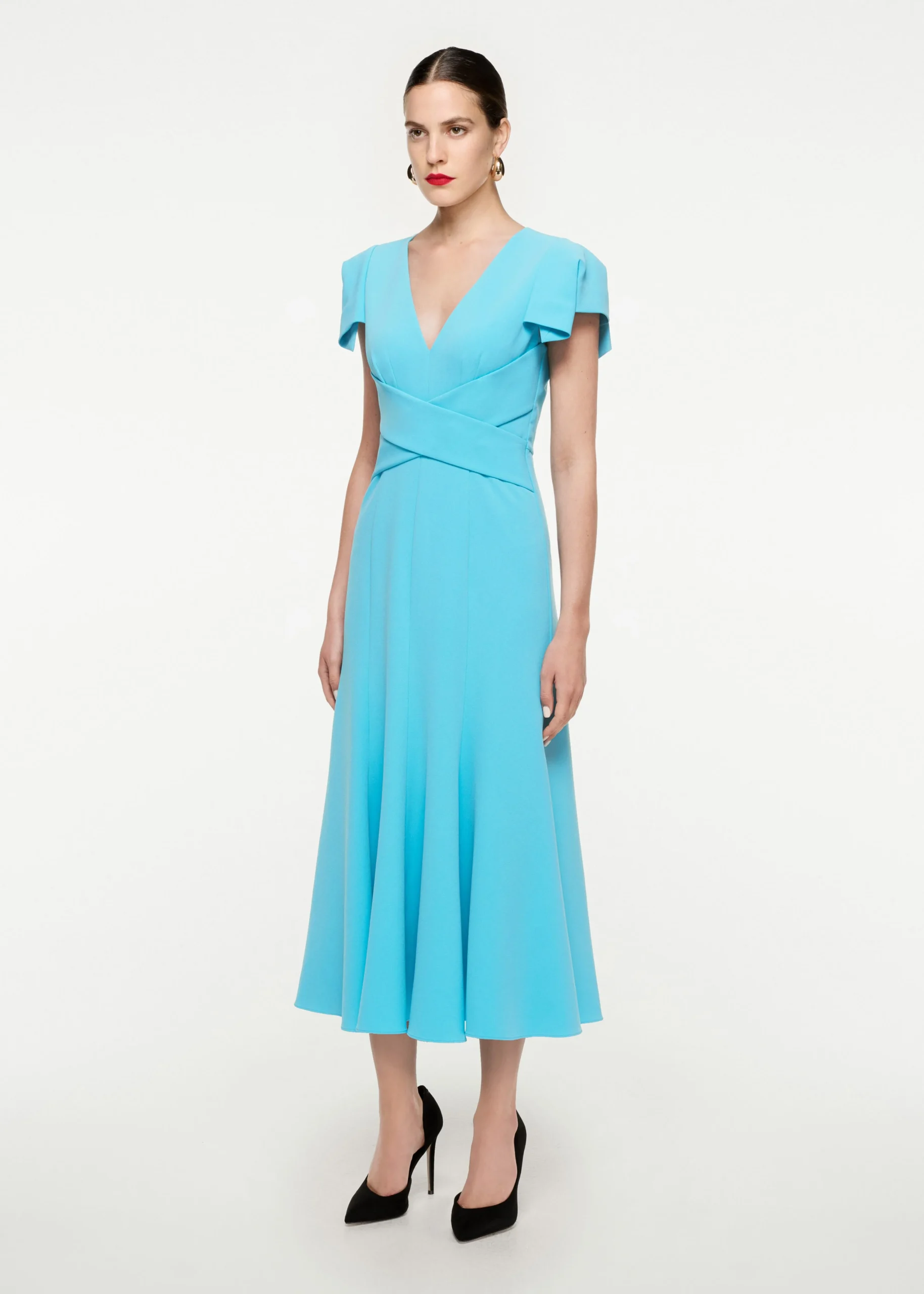 Ready To Wear|Ready To Wear Roland Mouret Cap Sleeve Stretch Cady Midi Dress Blue