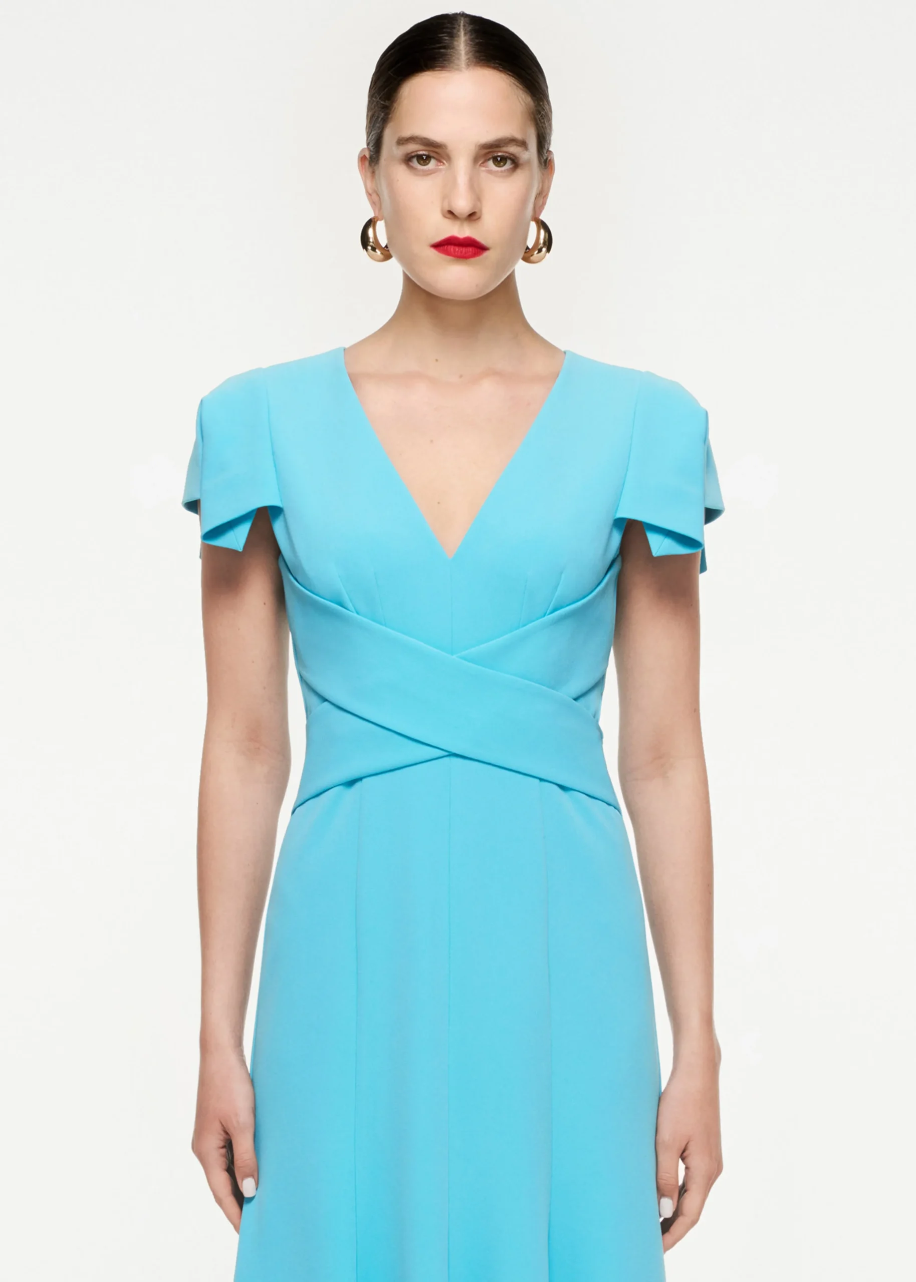 Ready To Wear|Ready To Wear Roland Mouret Cap Sleeve Stretch Cady Midi Dress Blue