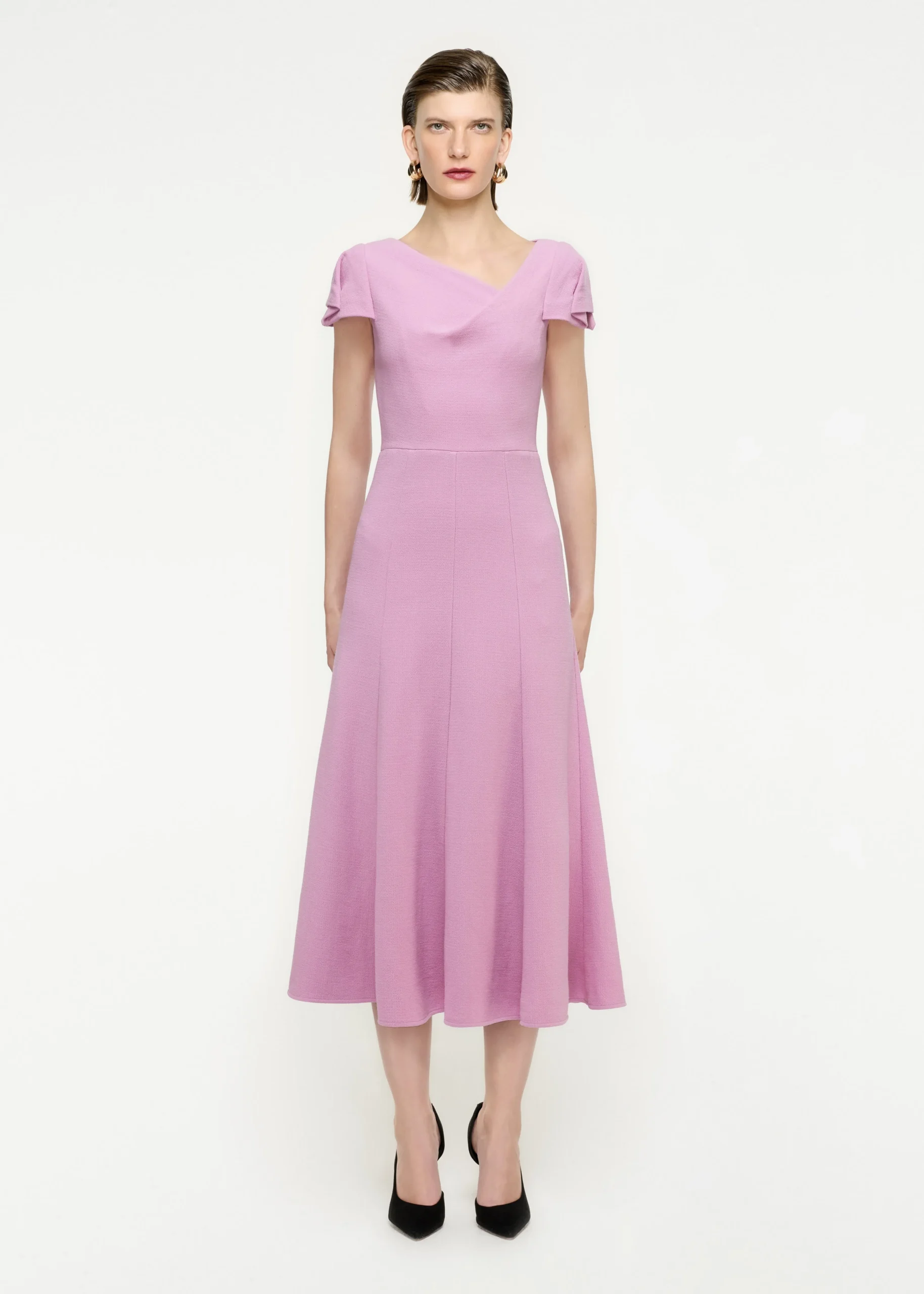 Ready To Wear|Ready To Wear Roland Mouret Cap Sleeve Wool Crepe Midi Dress Pink
