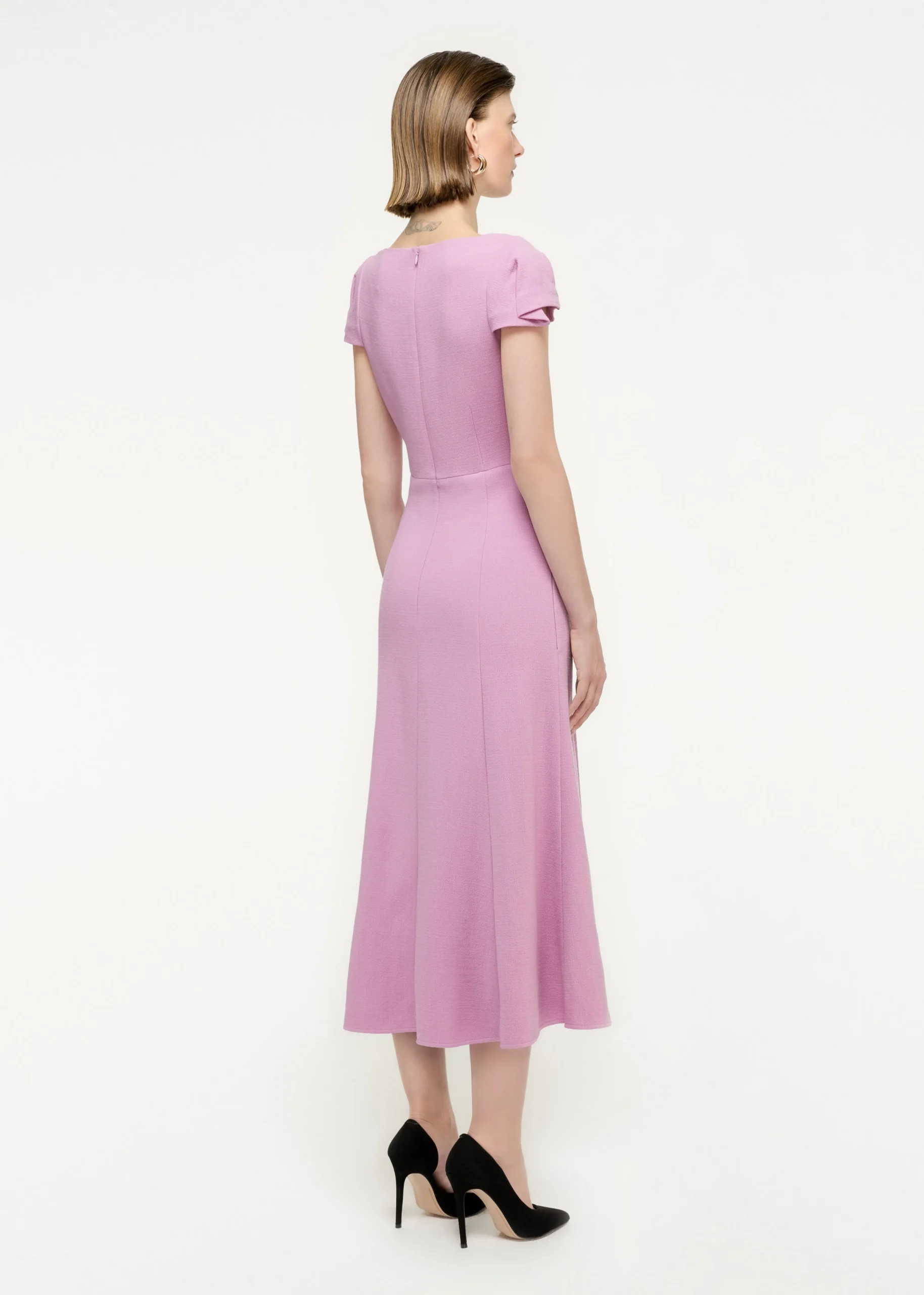 Ready To Wear|Ready To Wear Roland Mouret Cap Sleeve Wool Crepe Midi Dress Pink