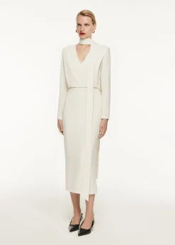 Ready To Wear|Ready To Wear Roland Mouret Long Sleeve Blouson Detail Midi Dress Cream