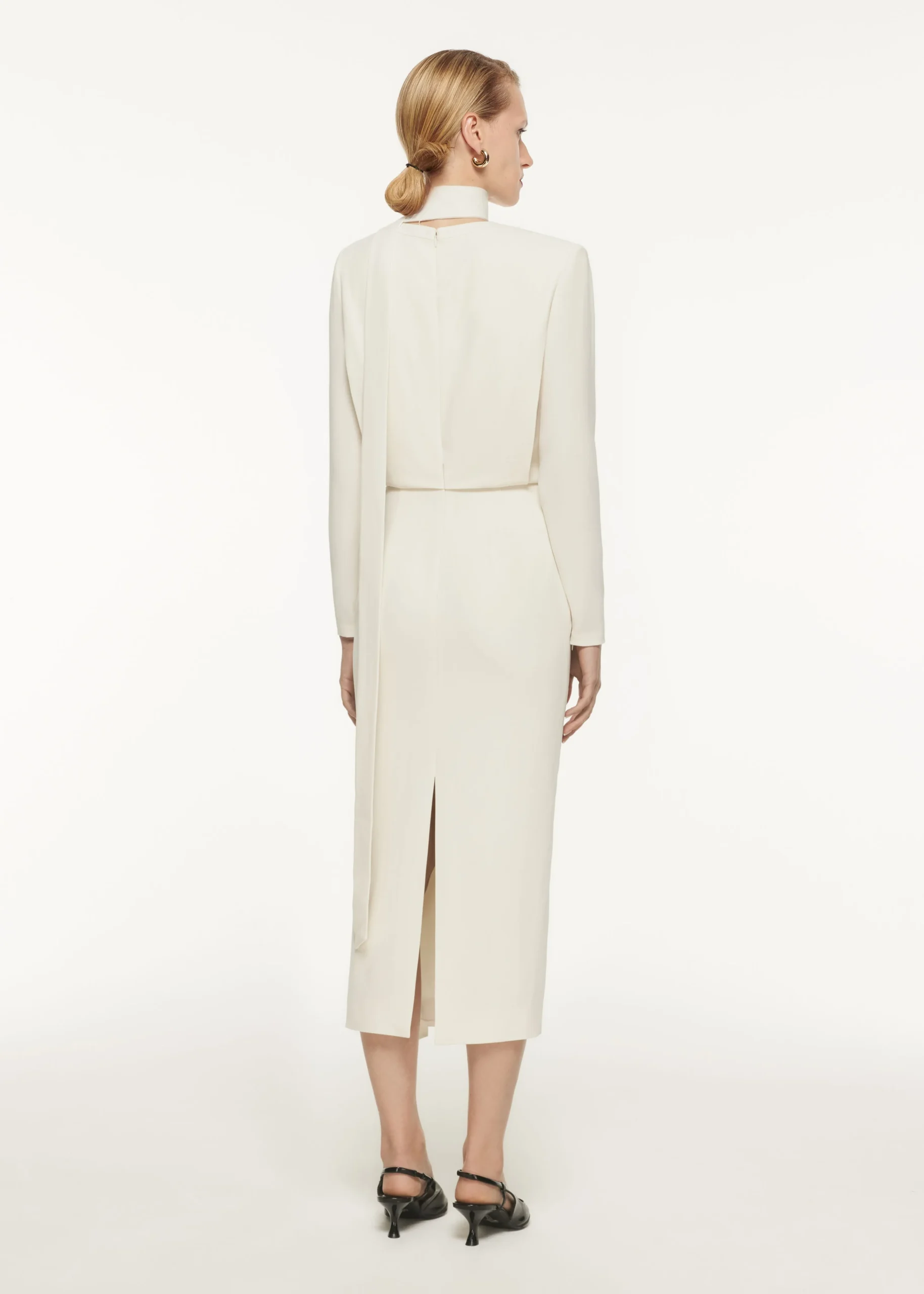 Ready To Wear|Ready To Wear Roland Mouret Long Sleeve Blouson Detail Midi Dress Cream
