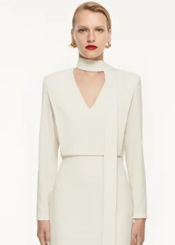 Ready To Wear|Ready To Wear Roland Mouret Long Sleeve Blouson Detail Midi Dress Cream